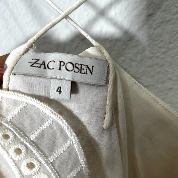 Zac Posen Cream Leaf Embroidered Spaghetti Strap Cotton Top Sz 4 - Picture 6 of 12